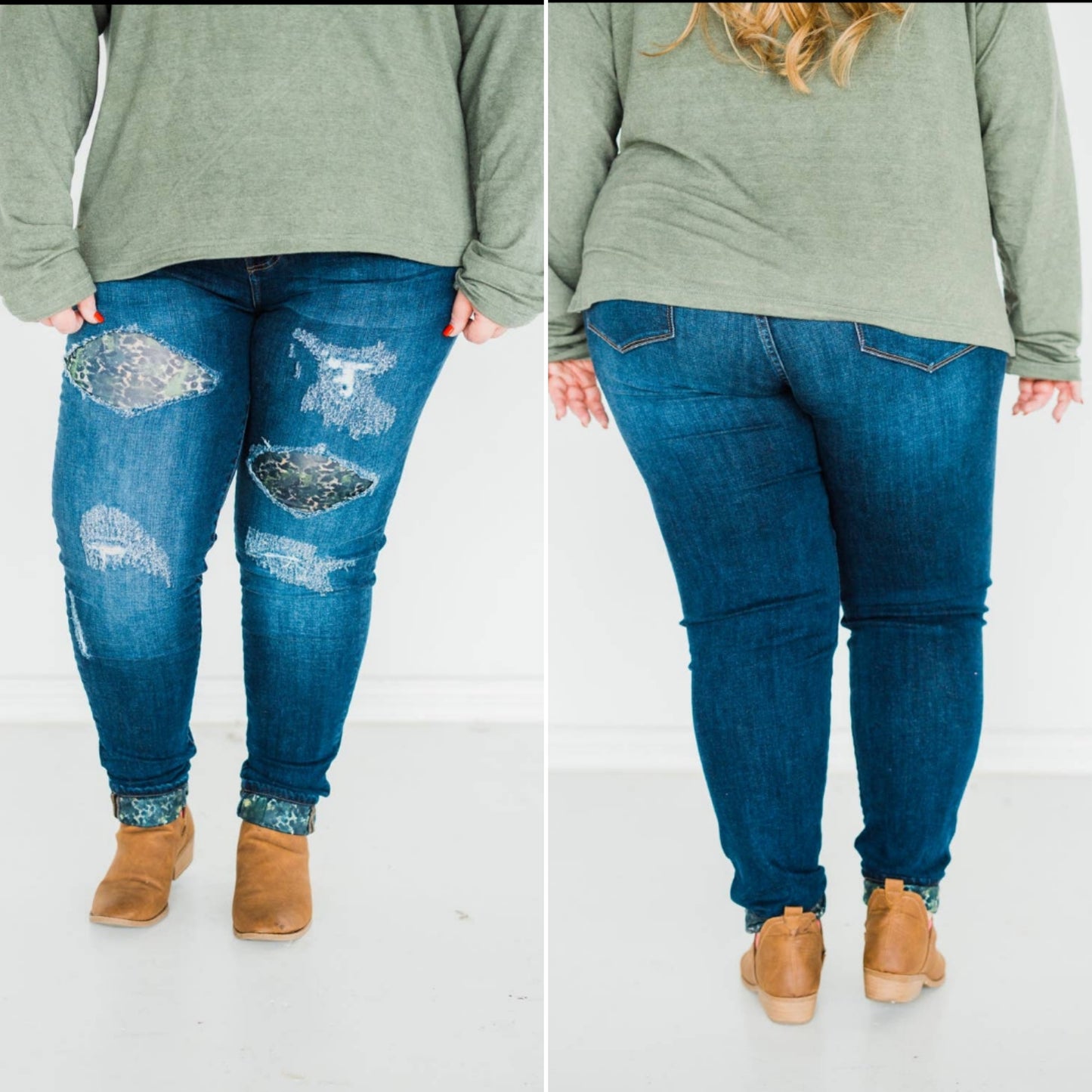 Camo Leopard Skinny Jeans Plus